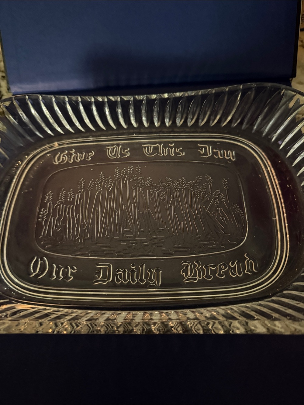 Embossed Glass Bread Tray - "Give Us This Day Our Daily Bread"